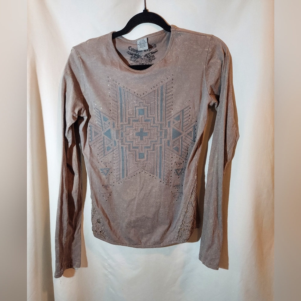 Cowgirl Legend Southwestern Graphic Tee With Studs And Lace Details